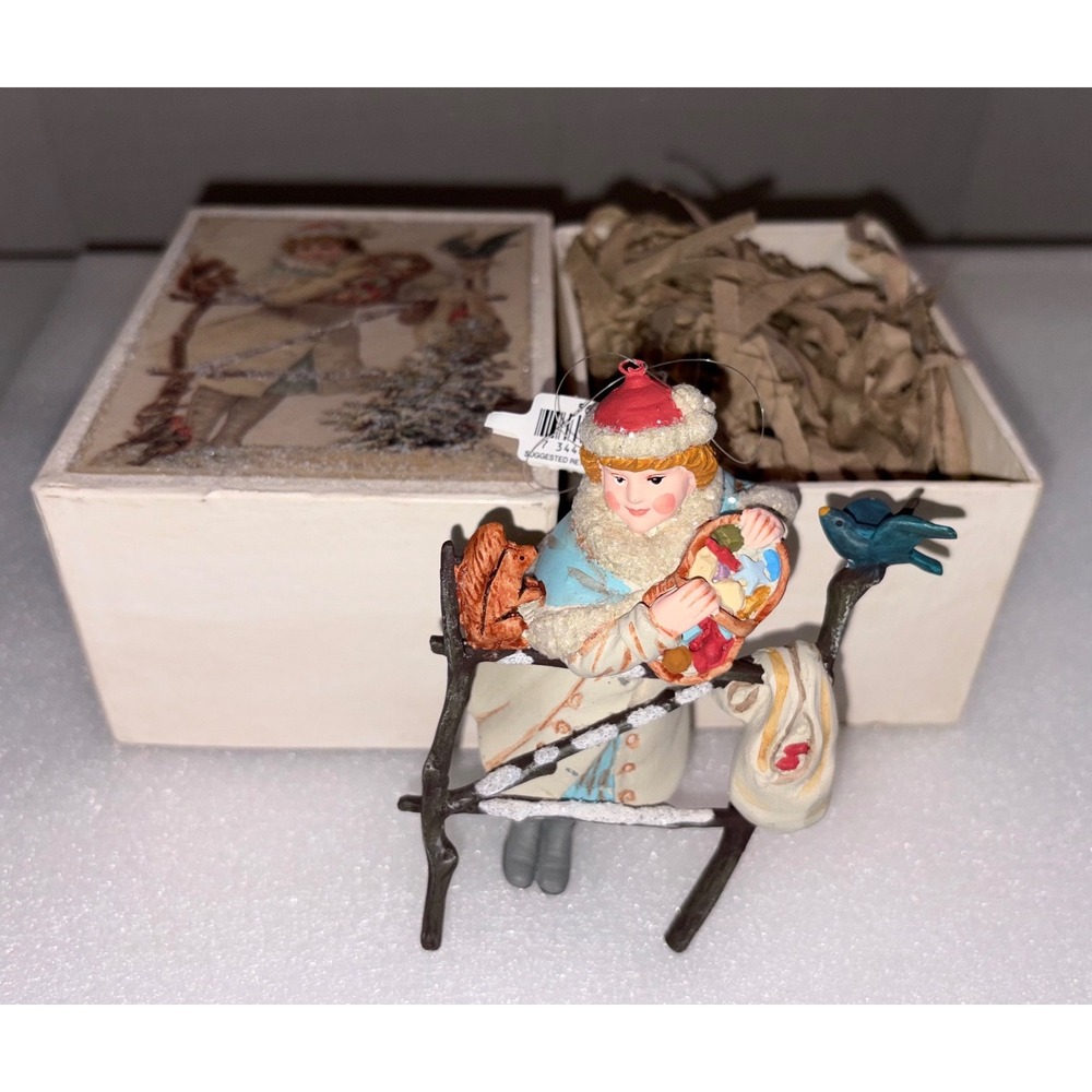 Vintage Department 56 Winter Girl on Fence Christmas Ornament with Box